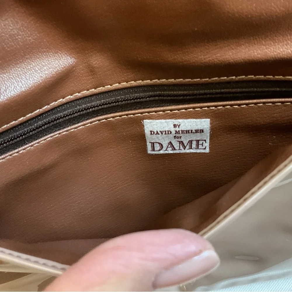 David Mehler for Dame Mocha Shiny Patent & Snakeskin Envelope Clutch VTG 70’s